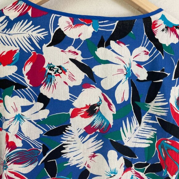 J Crew Womens XL Floral Cotton Tunic Top 3/4 Sleeves Split Neck Tropical Shirt - Picture 10 of 10